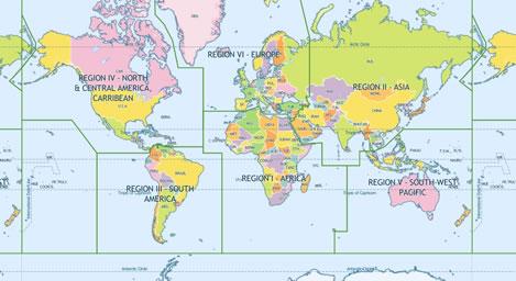 Map of the world with different regions